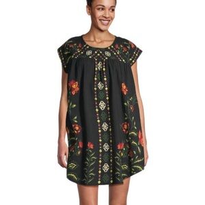 World Market Size Small Black Dress with Colorful Embroidery New With Tags
